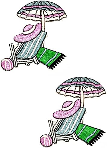 קליינפלוס 2 יחידות. חוף כיסא ומטרייה חמוד קריקטורה ילדי ילדים תיקוני ברזל על אפליקצית מוטיב תיקון מתאים