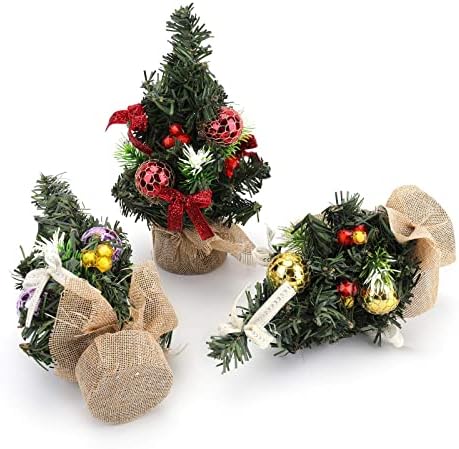 Suwimut 3 יצירות מיני עץ חג מולד מלאכותי, עץ אורן קטן בגודל 8 סנטימטרים לחג המולד עם קישוטים לשולחן,