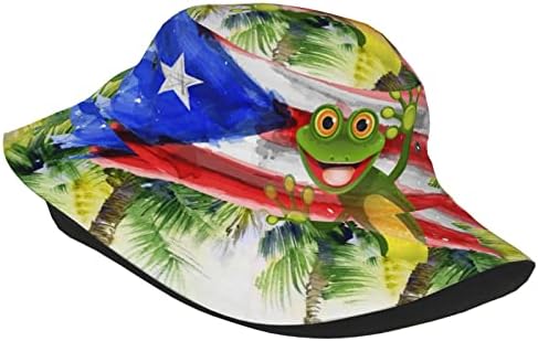 כובע דלי פוארטו ריקו כובע שמש כובע חוף דיג מצחיק כובע כובעי שמש חיצוניים לנשים גברים, גודל אחד
