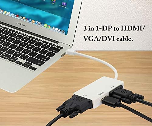 ZDYCGTIME 1080P MINI DP 3-in-1 ממיר, מיני DP זכר ל- HDMI/VGA/DVI כבל ממיר וידאו נשי, תואם למחשבים ניידים