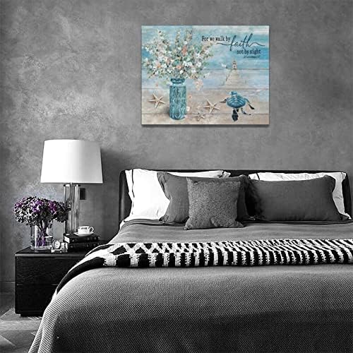 תמונות חוף אמנות קיר לחדר אמבטיה כחול כחול חוף ימי אוקיינוס ​​נוף נוף קיר עיצוב קיר מגדלור צב ים פרחוני