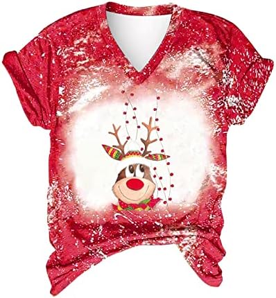 החג שמח מולבן חולצה לנשים 2022 חידוש קצר שרוול חולצה חמוד חג המולד גרפי הדפסת טי חולצות חולצות