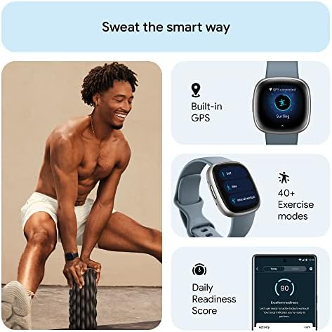 Fitbit Versa 4 Fitness Smartwatch עם מוכנות יומית, GPS, דופק 24/7, 40+ מצבי אימון, מעקב שינה ועוד, מפל