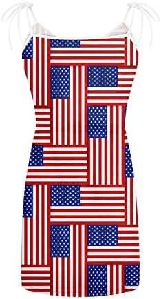4 ביולי שמלה לנשים קיץ אמריקאי דגל טנק שמלה עם כיסים אלסטי מותניים רצועות צווארון מיני שמלות קיץ