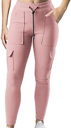 HCJKDU מכנסי שמלת נשים עבודות אופנה ספורט ספורט מותניים אלסטי מיתרים צד צד רזה כושר טייסטים חותלות למכנסיים