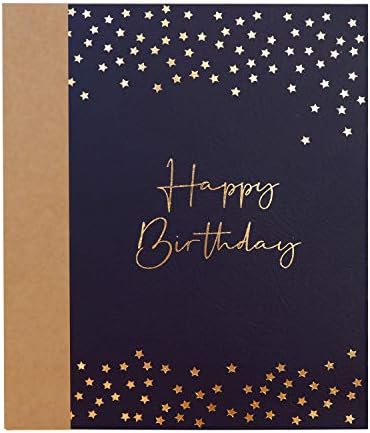 כרטיס יום הולדת-כרטיס ברכה ליום הולדת שמח יחיד עם כוכבי נייר זהב ואותיות על נייר כחול כהה בעל מרקם עם