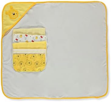 אביזרי Cudlie דיסני בייבי וויני מגבת הברדס של פו עם סט מטלטל 5 חלקים, הדפס אספן דבש, GS71798, צהוב