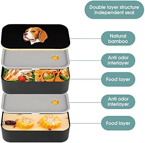 Beagle Dog Parking Chayer Layer Bento Bento קופסת אוכל עם כלי אוכל לערימה מכולת כוללת 2 מכולות