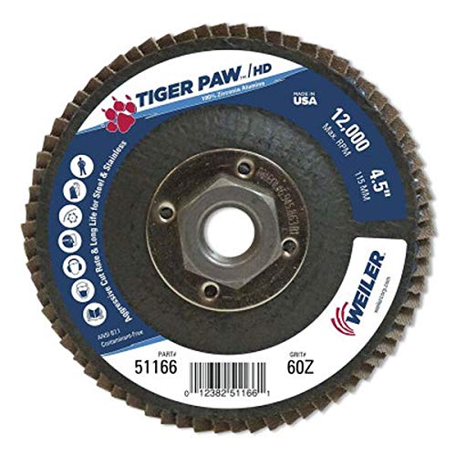 Weiler 51060 4-1/2 Tiger Paw Super Dick Disp Disc, חרוטי, גיבוי פנולי, 36z, 7/8 חור ארבור,