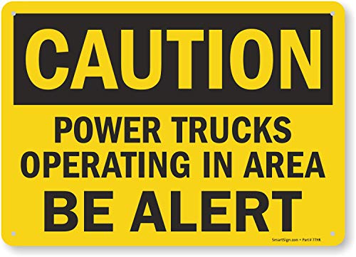 SmartSign 10 x 14 אינץ 'זהירות - משאיות חשמל הפועלות באזור, היה ערני שלט OSHA, מודפס דיגיטלי, 55 מילילית