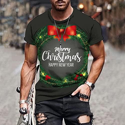 חולצת גברים חג המולד זר 3D מודפס עם שרוול קצר חולצה חג המולד בגדים, צמרות צוואר עגולות מזדמנים.