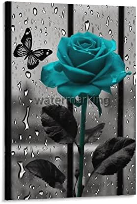 קיר פרח אמבטיה אמנות ורד כחול פרפר קיר אמנות רומנטיקה ורד פרטי פרפר אמנות לחדר שינה -יאנגינג 08x12 אינץ
