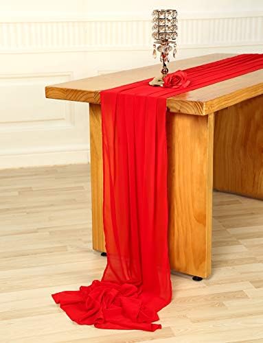 שרווי 27 x 168 אינץ 'אדום חתונה רץ שולחן שיפון, ארוך במיוחד 14ft חצי רך חצי שולחן שולחן שולחן, קישוטי