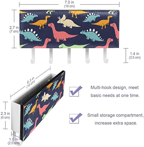 צבעוני כל מיני דינוזאורים מארגן מדף דפוס עם 5 ווים מדף מדף מטבח קיר מדף אחסון רב -פונקציונלי