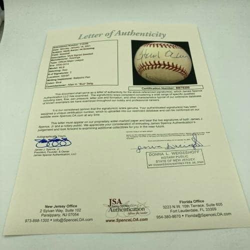 האנק אהרון ואל דאונינג חתמו על בייסבול בייסבול של ליגת העל JSA COA - כדורי חתימה