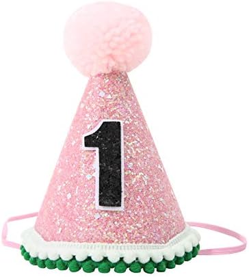 קישוטים למסיבת יום הולדת 1 - סרט ראש ליום הולדת ראשון, כובע יום הולדת ורוד - כובע חרוט יום הולדת עם