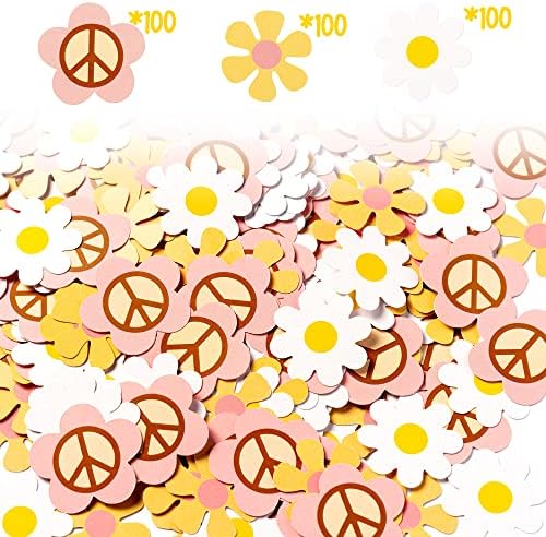 Winnwing 300 יח 'קישוטי מסיבות קונפטי גרוביים מספקים 60s רטרו היפי בוהו דייזי פרחים שלט שלום תפאורה