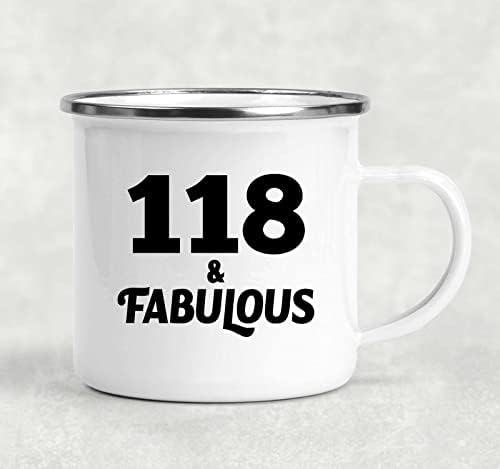 Designsify 118 יום הולדת 118 & נהדר, 12oz קמפינג ספל נירוסטה אמייל תה אמייל עם ידית, מתנות ליום הולדת