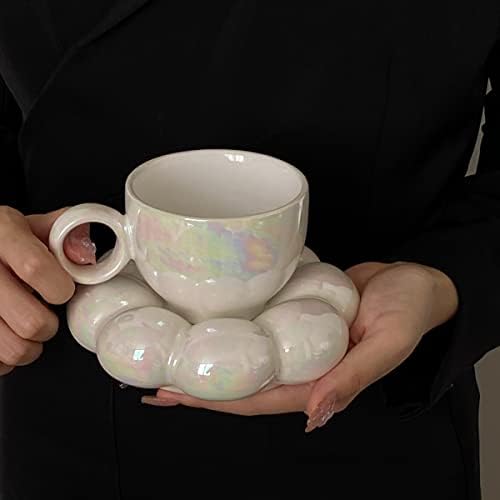 ספל קפה פרח קרמיקה, כוס חמודה יצירתית עם רכבת חמניות ענן למשרד ולבית, 6.5 עוז/200 מיליליטר לחלב לאטה