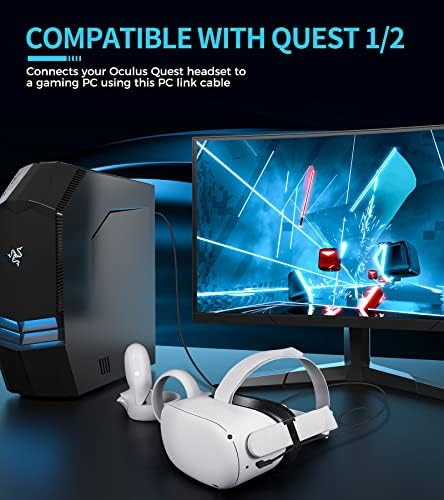 כבל קישור yrxvw 10ft עבור Oculus Quest 2/Pro, טעינה כבל תואם למשחק PC/Steam, כבל טעינה של העברת נתונים