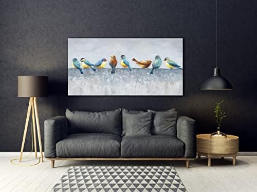 ציורי שמן 3 ד - 24 על 48 אינץ ' ציור יד מופשט אמנות בד בעלי חיים 8 ציפורים ספארו ציור מודרני בית תפאורה