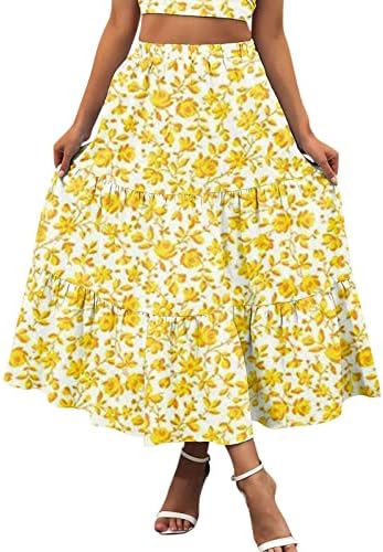 חצאיות MIDI זורמות קפלים לנשים חצאיות בוהו קיץ מזדמן עם כיסים חצאית פרחונית ארוכה חצאית מותניים גבוהה