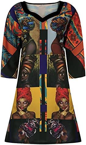 אופנה אפריקאית שמלת בציר דפוס הדפסת שמלות לנשים אמצע שרוול צווארון מזדמן רופף בתוספת זי מיני שמלה