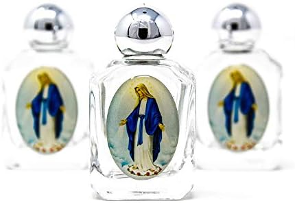 בקבוקים מופלאים + מים לורדס מבורכים, המתארים את גבירתנו של החסד, בקבוקי מים קדושים זכוכית + כרטיס תפילה