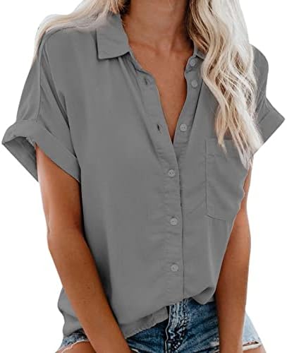 אשה אופנה סיבתית חולצת חולצה טפטפת חולצות צווארון חולצות חולצות שרוול קצר מוצק טופיות 2023 בגדי קיץ