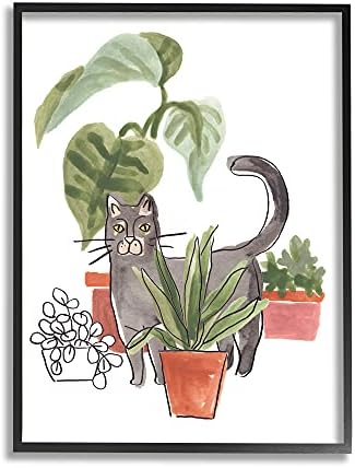 תעשיות סטופל אפור חתול חיות מחמד טרקוטה בית צמחי בית טרופי, עיצוב עד יוני אריקה שיט שחור מסגרת קיר אמנות,
