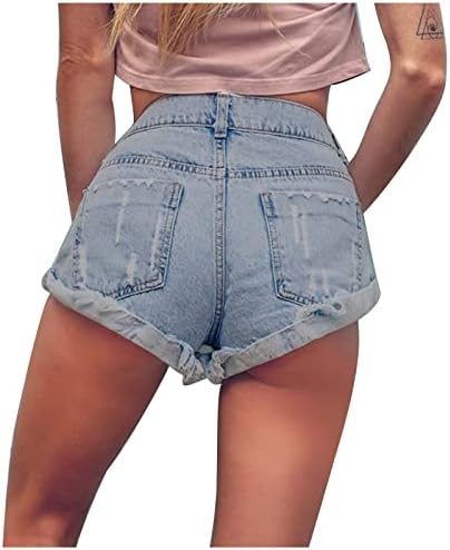 מכנסיים קצרים של ג'ינס מכנסיים קצרים חמים לנשים מזדמנים קיץ במותן המותניים מכנסיים קצרים קרעו גדילים