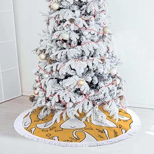 קריקטורה מצחיקה אווז מצחיק הדפס חצאית עץ חג המולד עם ציצית למסיבת חג שמח תחת עץ חג המולד