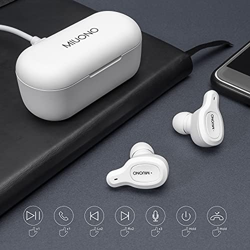 ניצני אוזניים אלחוטיות של Miuono, אוזניות Bluetooth T1 עם מיקרופון, סטריאו טעינה מסוג C שיפור באס עמוק