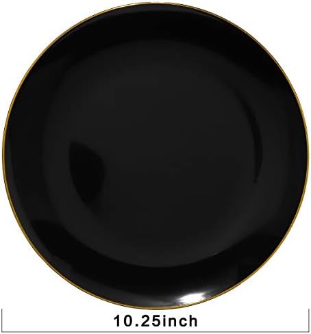 נרבורה 100 יחידות צלחות פלסטיק שחורות וזהב-10.25 אינץ ' צלחות חד פעמיות שחורות-צלחות פלסטיק זהב-צלחות
