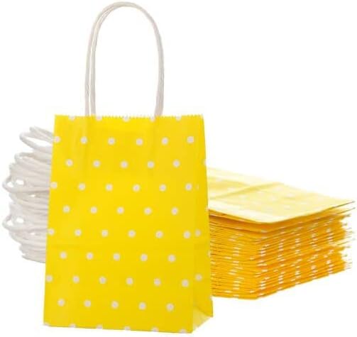 שקית נייר צהובה קטנה עם ידית תיק לטובת מסיבה 6 על 4.5 על 2.5 אינץ ' לחתונה יום הולדת מקלחת לתינוק תיק