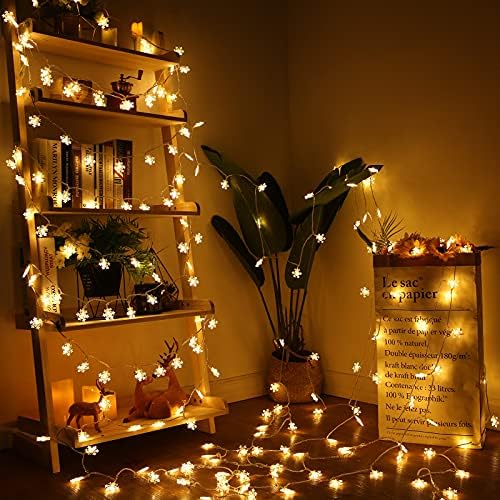 אורות מחרוזת פתית שלג לחג המולד, 49 רגל 100 אורות פיות חג המולד הניתנים לחיבור עם 8 מצבים, תקע עמיד