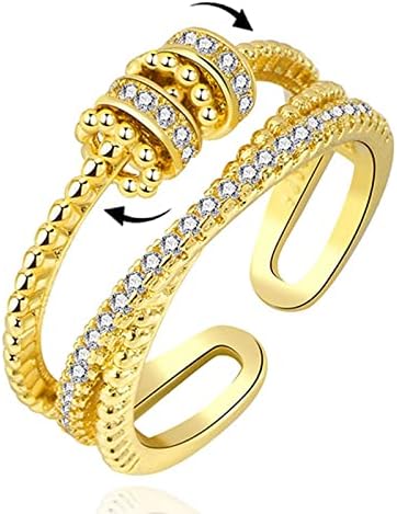 S925 סטרלינג כסף טבעת לנשים טבעת חרדה טבעת חמניות ספינר טבעת פתוחה טבעת מסתובבת מתכווננת לחרדה הקלה