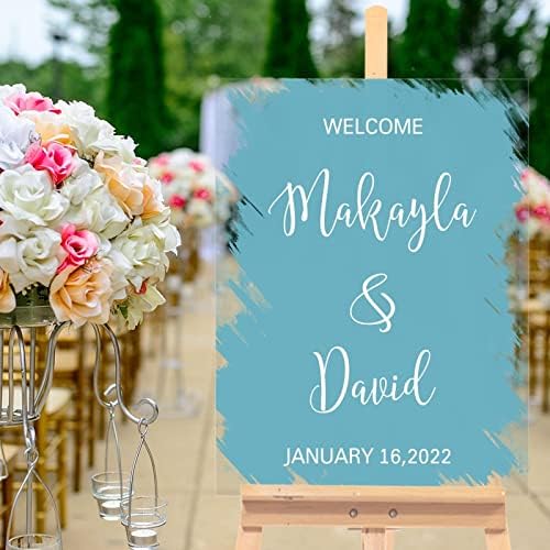 Alioyoit Acrylic חתונה שלט חתונה כחול כחול ברור חתונה אקריליק שלט ברכה שלט מסיבת חתונה מותאמת אישית