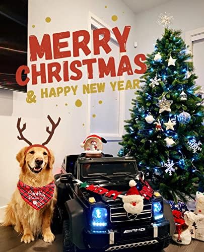 2 חבילה כלב חג המולד הראשון בנדנות, סנטה פלאק שלג אהוב על הדפסים ירוקים אדומים משובצים חג המולד חיות