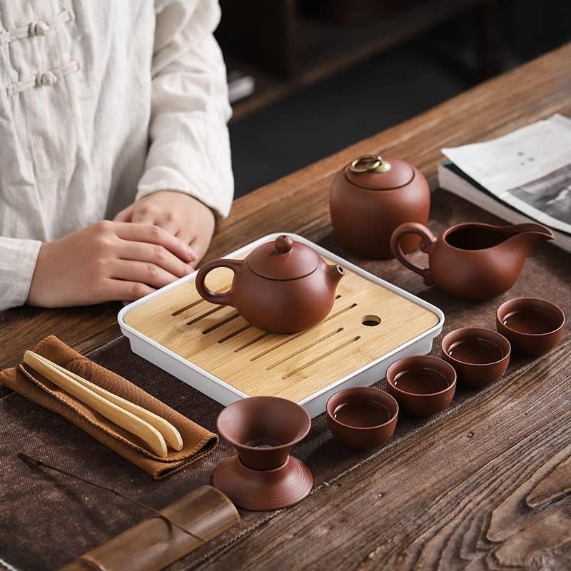 LEPSJGC סט תה סגול חימר סגול קומקום נייד נסיעות חיצוניות גאיוואן כוסות טקס כוס תה מארגן מתנה משובח