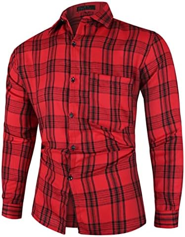 חולצות משובצות XZHDD לגברים, כפתור צווארון עם שרוול ארוך עם שרוול ארוך כפתור מטה על החלקים סריג דק-התאמה