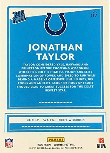 ג'ונתן טיילור 2020 סדרת דונרוס כרטיס טירון מנטה 317 מדמיין אותו בג'רסי האינדיאנפוליס הקולס הלבן שלו