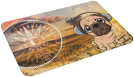 אמבט שטיחים פאג כלב לובש אוזניות דלת מחצלת חיצוני שדה מצפן רקע בעלי החיים מצחיק עיצוב שפשפת החלקה סופג