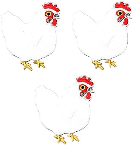 סט טלאי של אוממה של 3 עוף לבן חיות מחמד חיות מחמד מצויר טלאי עוף עוף מוטיב חמוד תפור ברזל על טלאי לילדים