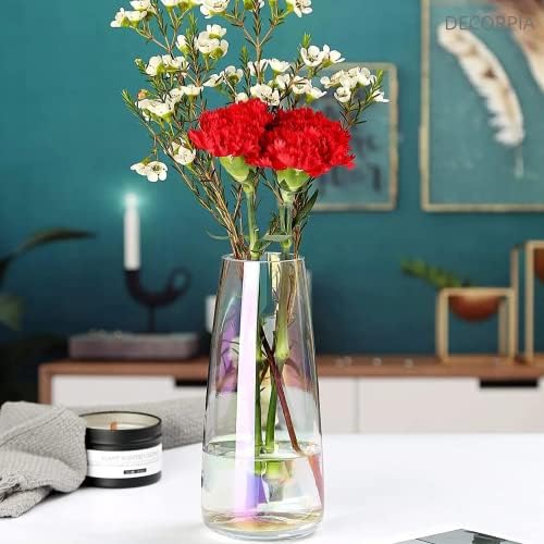 Decorpia Premium אגרטל גדול 9 אינץ ' - אגרטל פרחים ברור מעודן - אגרטל זכוכית קריסטל לעיצוב בית - עיצוב