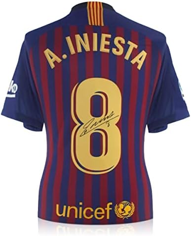 מזכרות בלעדיות אנדרס אינסטה החתימה את חולצת הכדורגל של ברצלונה 2018-19. מסגרת דלוקס
