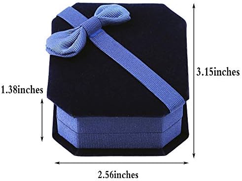 JKJF קטיפה שרשרת תיבת תליון קופסת תכשיטים מתומנת עם קשת, קופסת מתנה לעגיל שרשרת וצמיד - כחול