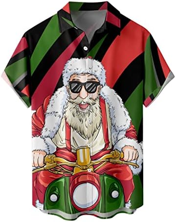 Xxbr חולצות שרוול קצר לחג המולד לגברים, חג המולד סנטה קלאוס כפתור הדפסה מטה צווארון צווארון ביתי חולצה