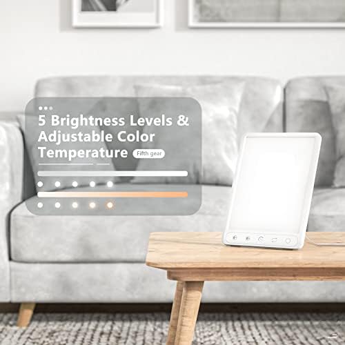 מנורה לטיפול באור של הילולי, 10,000 מנורת אור שמש חינם של Lux UV עם 5 רמות בהירות וטמפרטורת צבע, טיימר